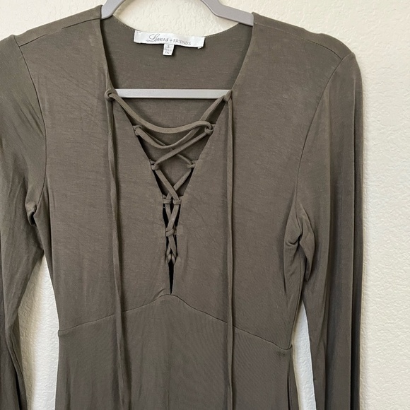 LOVERS + FRIENDS | Union Long Sleeve Lace Up Dress in Moss Green | Size Small - Picture 3 of 9